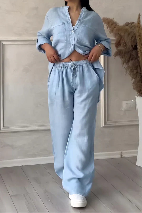 Heidi-Mode | Damen Herbst Leinen Top und Hosen Set