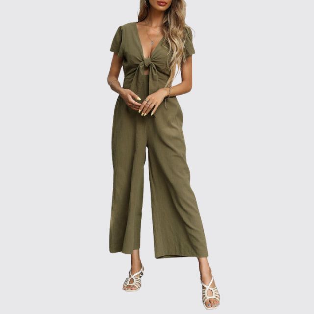 jumpsuit met stropdas aan de voorkant