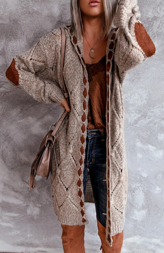 Heidi-Mode | Langer Elegant Bequemer Cardigan mit Kapuze