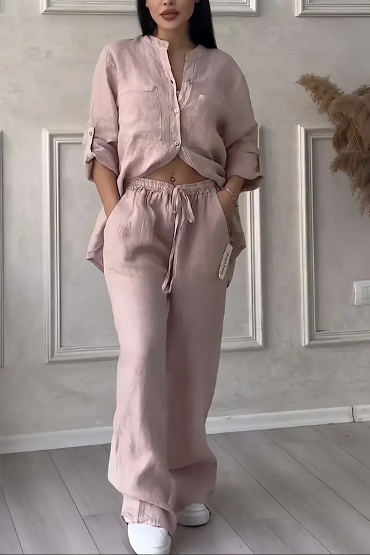 Heidi-Mode | Damen Herbst Leinen Top und Hosen Set