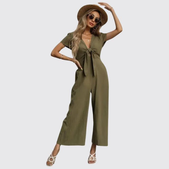 jumpsuit met stropdas aan de voorkant