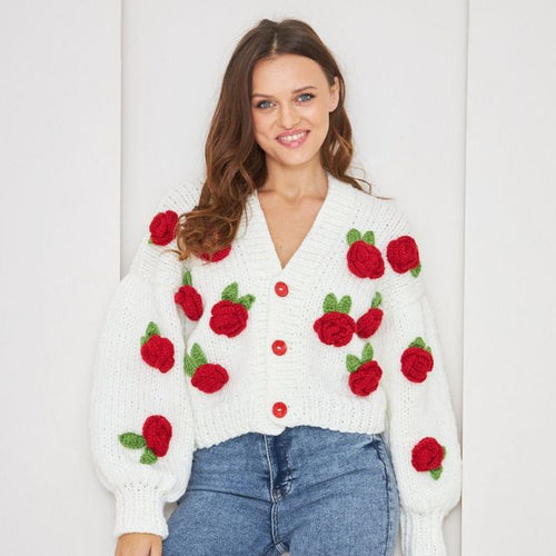 Pullover mit Blumenapplikationen und Ballonärmeln