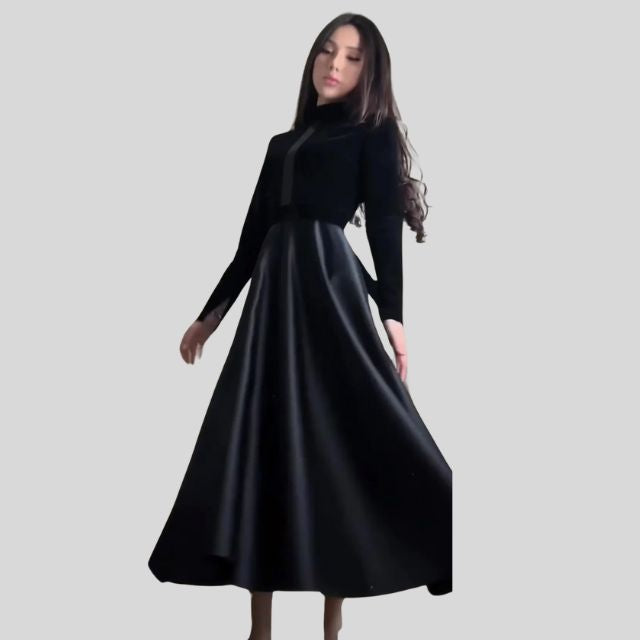 Elegantes Rollkragenkleid aus Samt mit weitem Rock