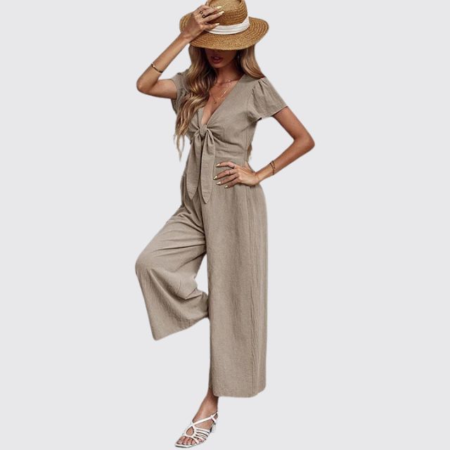 jumpsuit met stropdas aan de voorkant