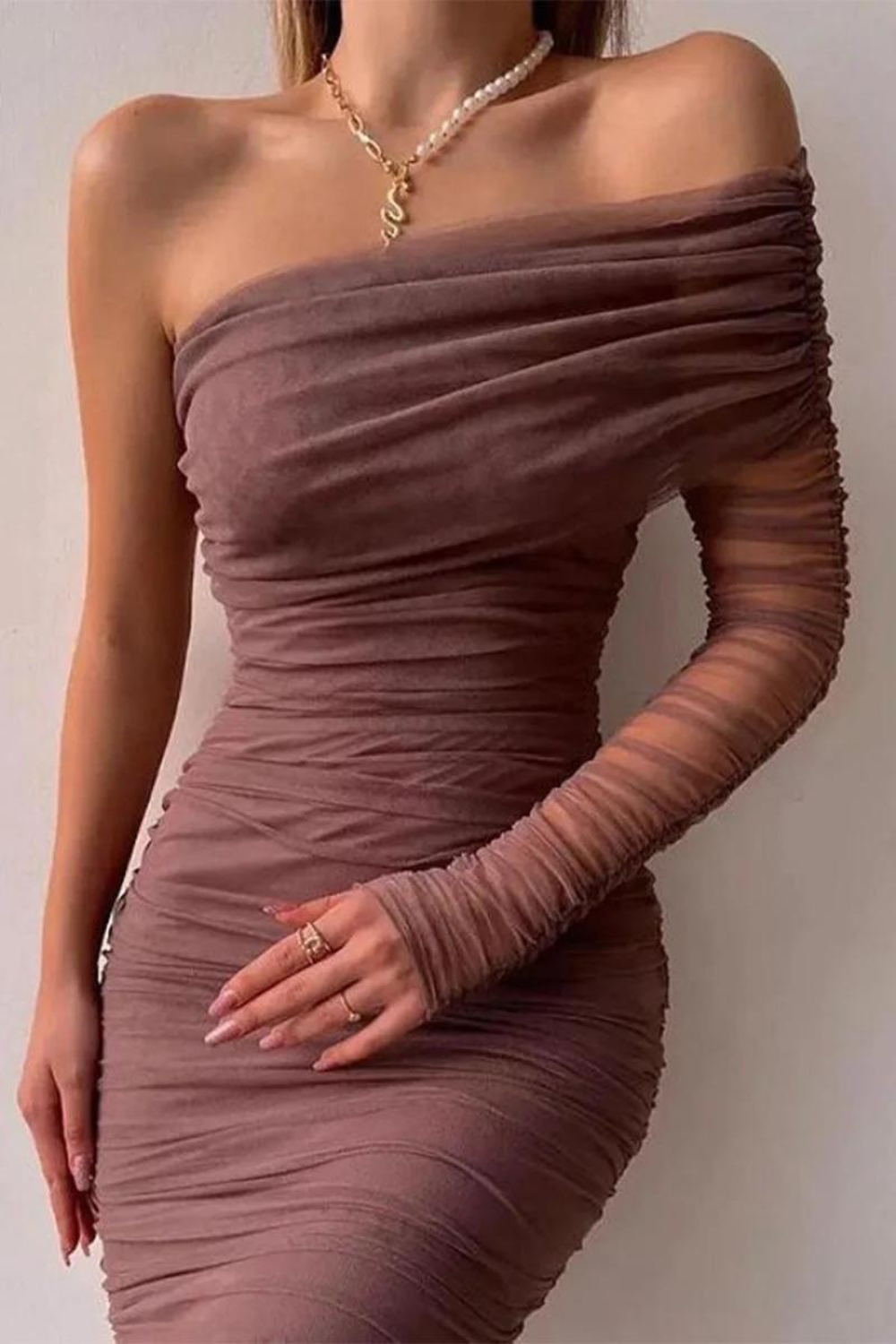 Diagonaler Ausschnitt Sexy Rückenfreies Kleid