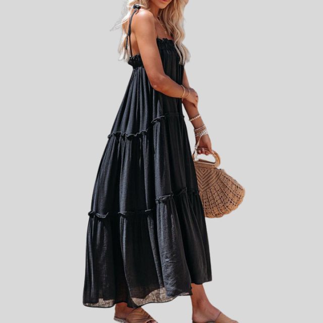 Heidi-Mode | Gestufte Maxi-Kleid mit Verstellbaren Bindebändern