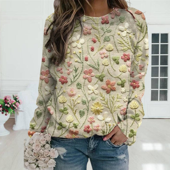 Heidi-Mode | Lässiger Pullover mit Blumenstickerei