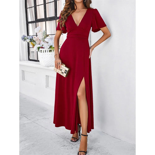 Rote V-hals Bodycon Kleid