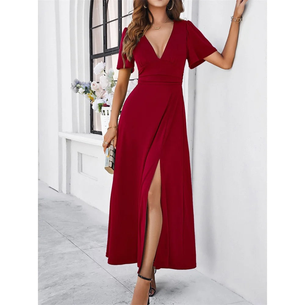 Rote V-hals Bodycon Kleid