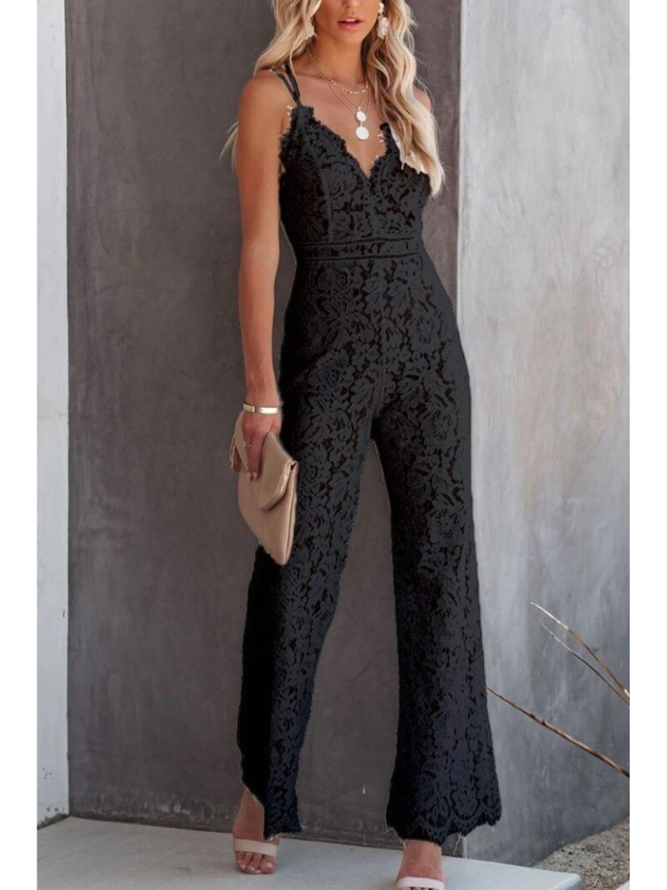 eleganter Jumpsuit mit Spitzenrücken und weitem Bein