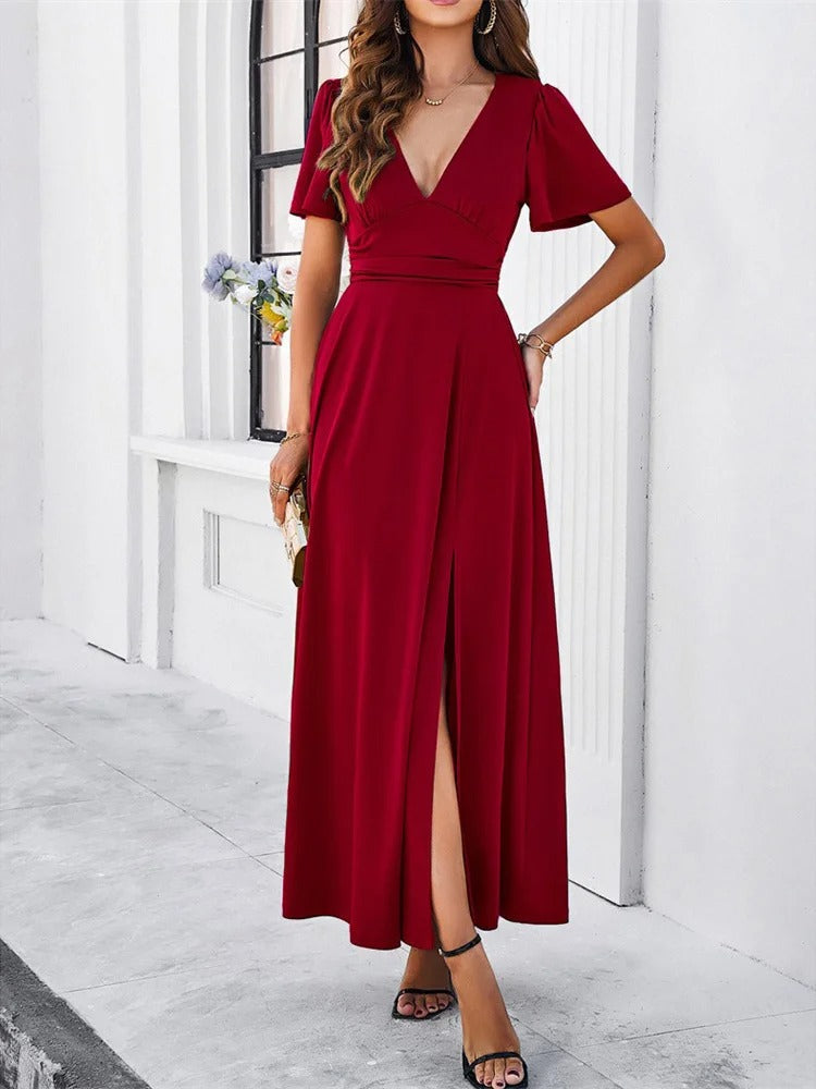 Rote V-hals Bodycon Kleid