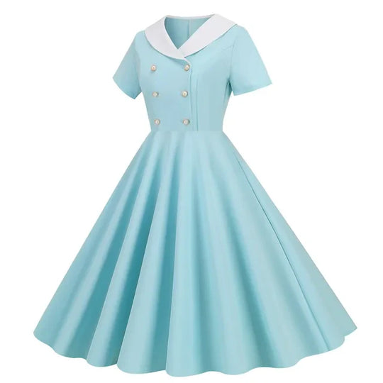 Zomerse Vintage Knopen Grote Zwaai V-hals Jurk