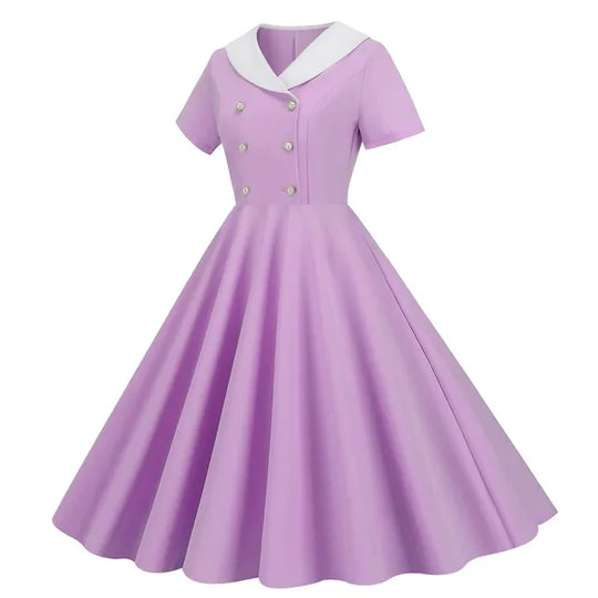 Zomerse Vintage Knopen Grote Zwaai V-hals Jurk