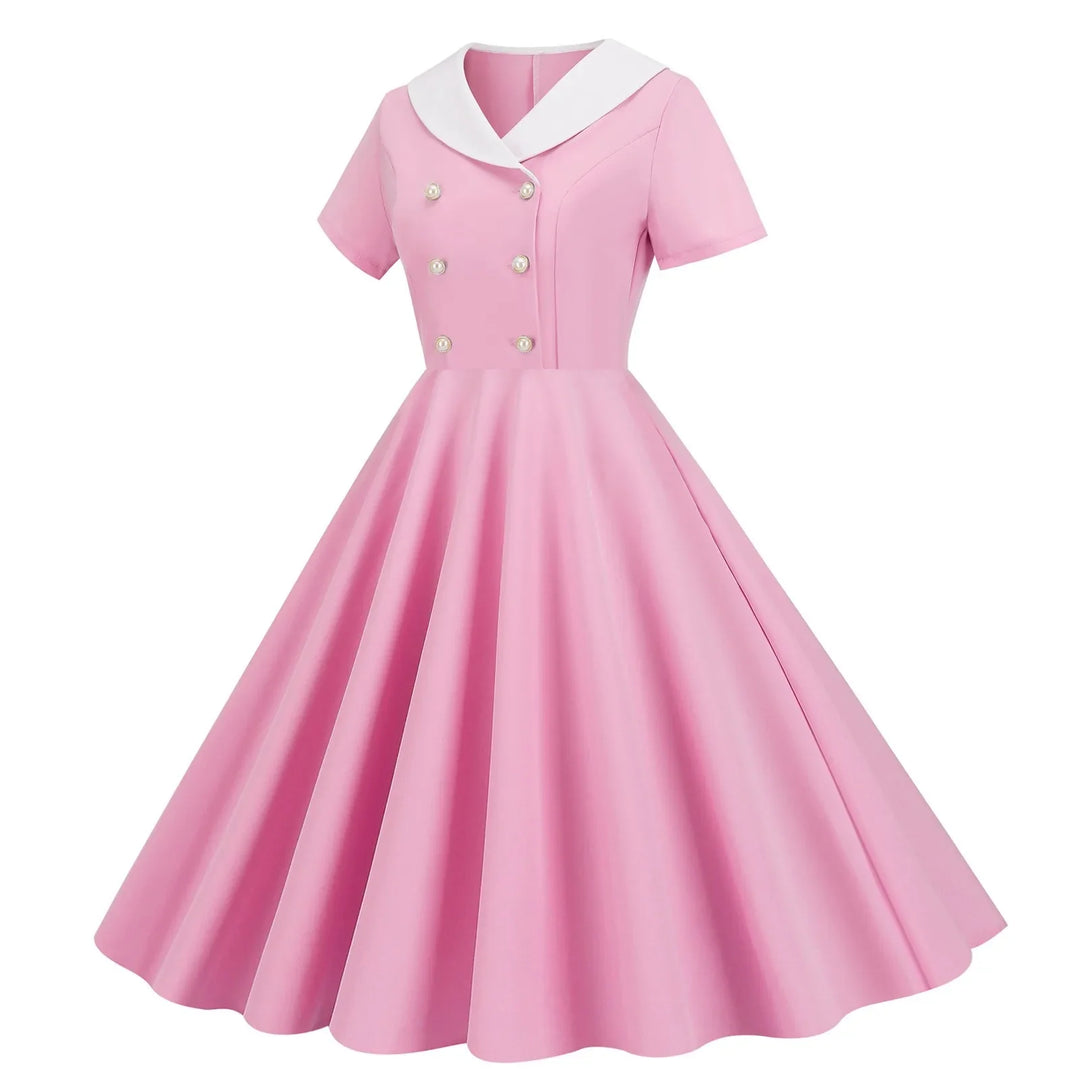 Zomerse Vintage Knopen Grote Zwaai V-hals Jurk
