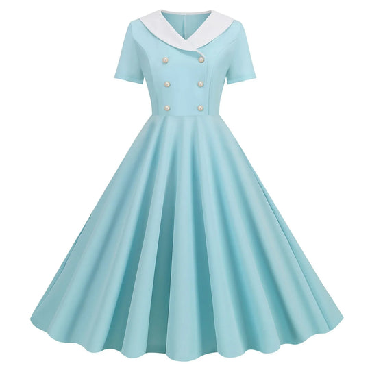 Zomerse Vintage Knopen Grote Zwaai V-hals Jurk