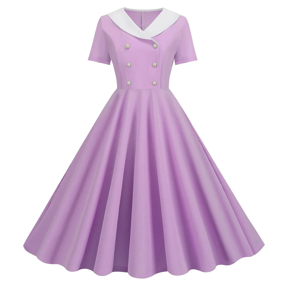 Zomerse Vintage Knopen Grote Zwaai V-hals Jurk