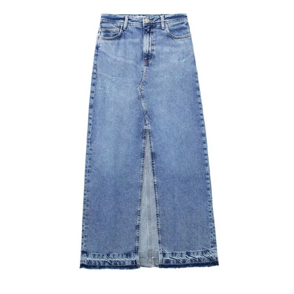Heidi-Mode | Nahtdetail Blaue Lange Jeansrock
