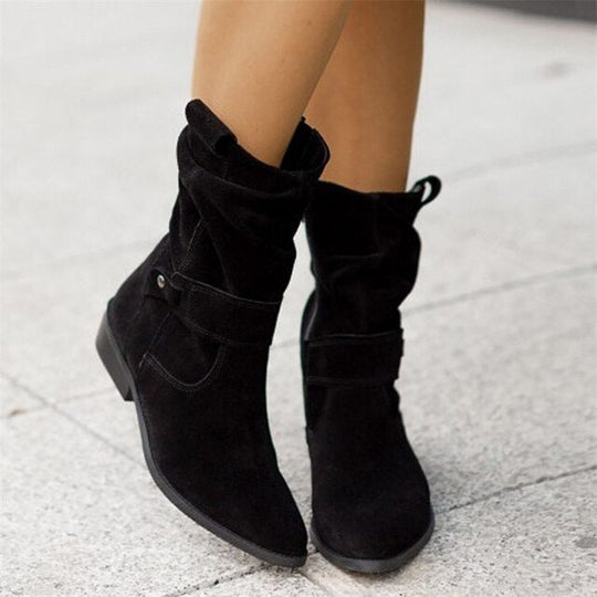 Heidi-Mode | Lässige Niedrige Absätze Runde Plus Größe Faux Stiefel