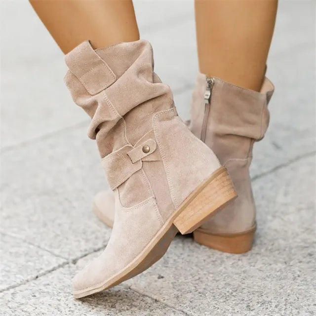 Heidi-Mode | Lässige Niedrige Absätze Runde Plus Größe Faux Stiefel