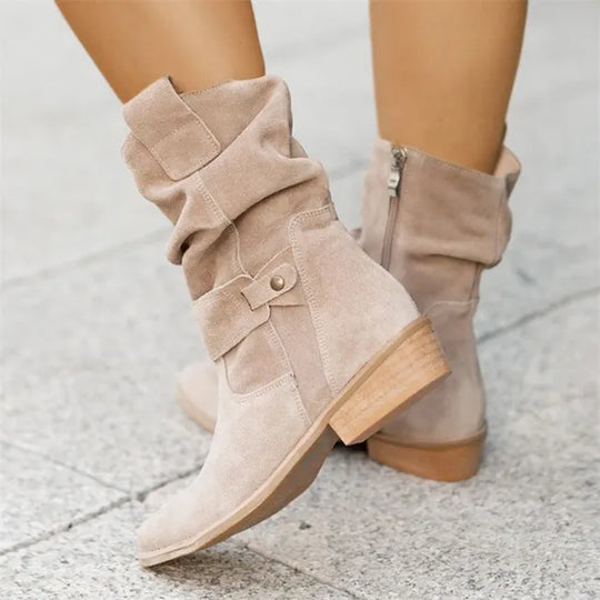 Heidi-Mode | Lässige Niedrige Absätze Runde Plus Größe Faux Stiefel