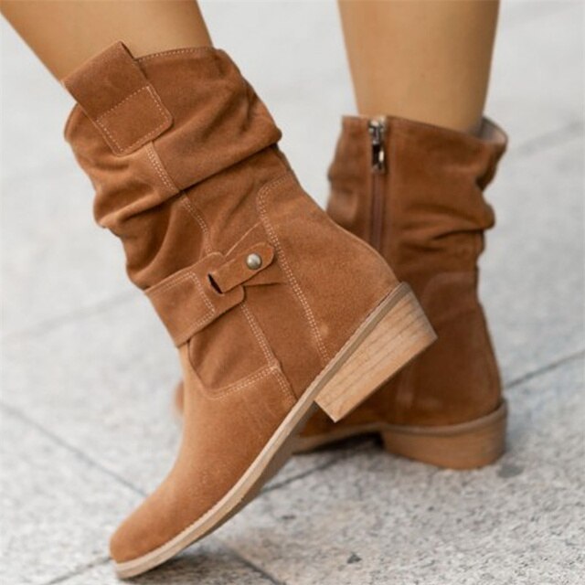 Heidi-Mode | Lässige Niedrige Absätze Runde Plus Größe Faux Stiefel