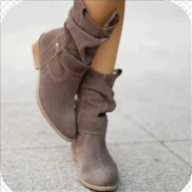 Heidi-Mode | Lässige Niedrige Absätze Runde Plus Größe Faux Stiefel