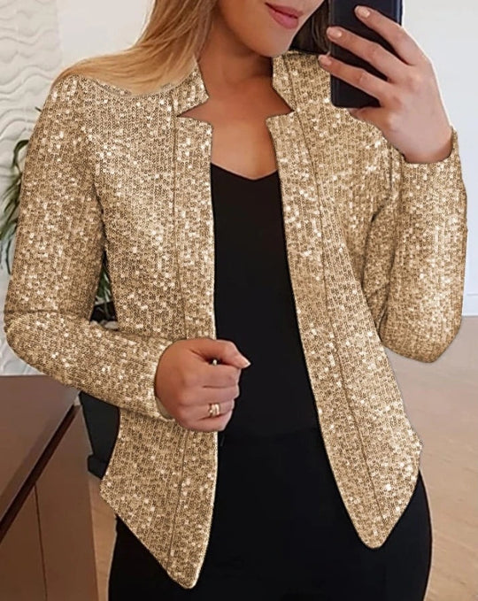 Heidi-Mode | Langärmeliger Paillettenblazer-Mantel