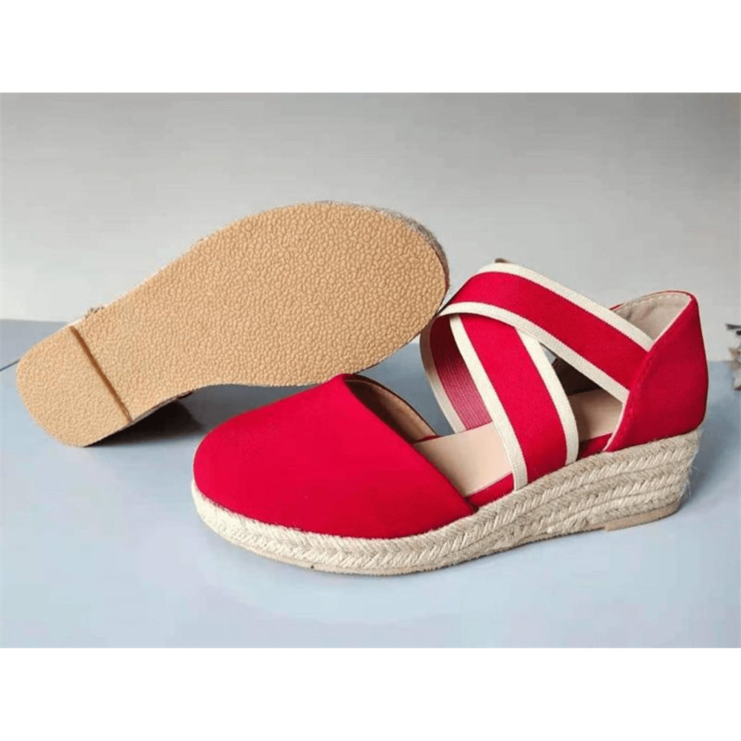 Heidi-Mode | Kreuzband Espadrilles mit Geflochtenem Seil und Keilsohle