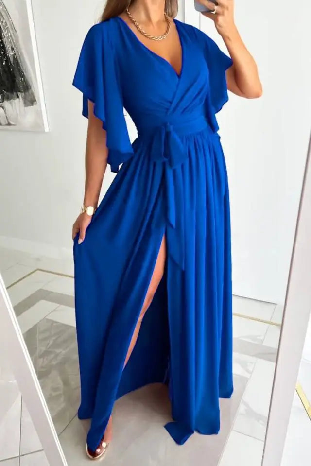 Heidi-Mode | Damen Elegantes Cocktailkleid mit V-Ausschnitt und Raffung