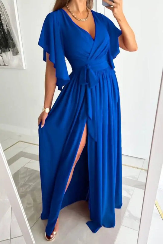 Heidi-Mode | Damen Elegantes Cocktailkleid mit V-Ausschnitt und Raffung