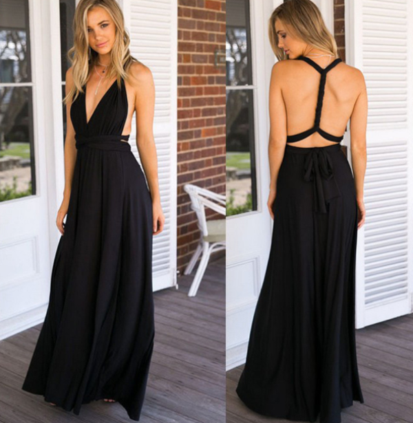 Heidi-Mode | Elegantes Rückenfreies Multiwrap Abendkleid Lang