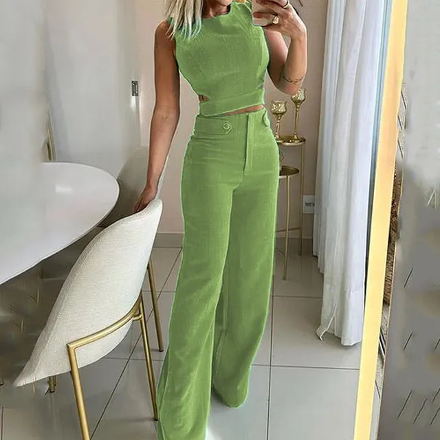 Cropped Top Lange Broek Met Hoge Taille