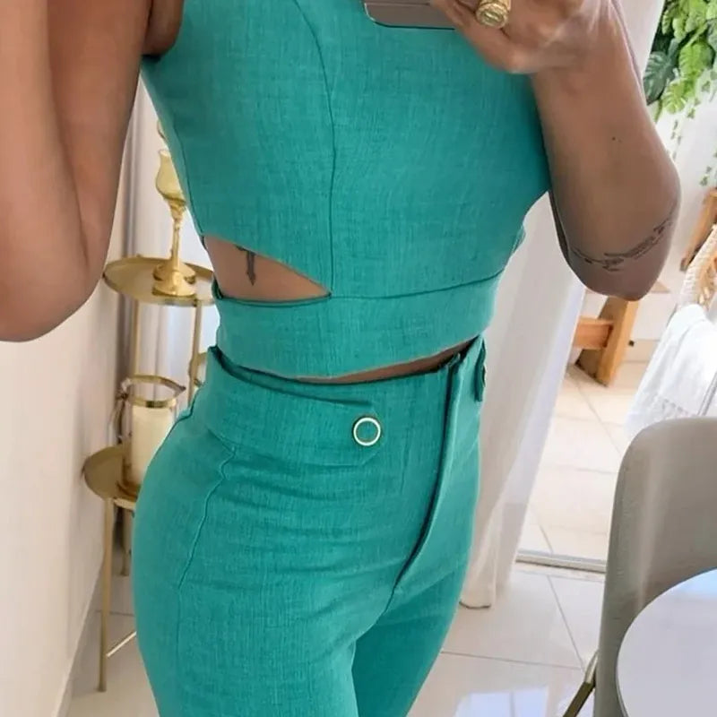 Cropped Top Lange Broek Met Hoge Taille