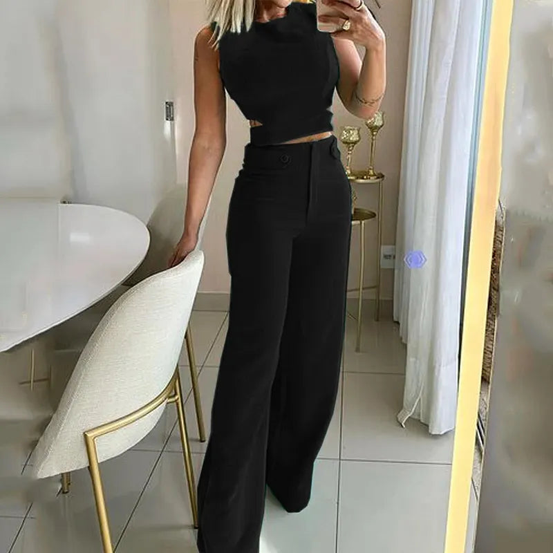 Cropped Top Lange Broek Met Hoge Taille