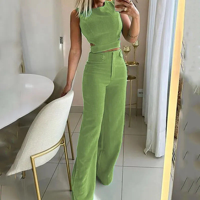 Cropped Top Lange Broek Met Hoge Taille