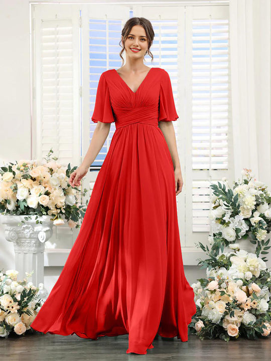 Heidi-Mode | Kleid Fließendes V-Ausschnitt Chiffonkleid für Damen