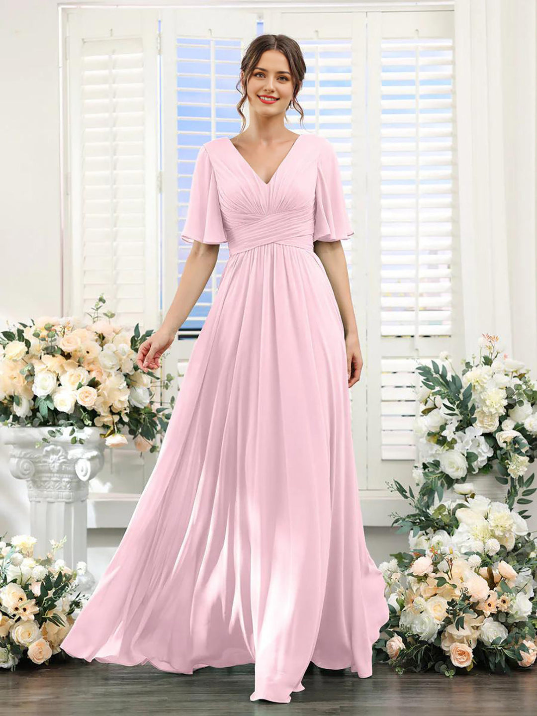 Heidi-Mode | Kleid Fließendes V-Ausschnitt Chiffonkleid für Damen