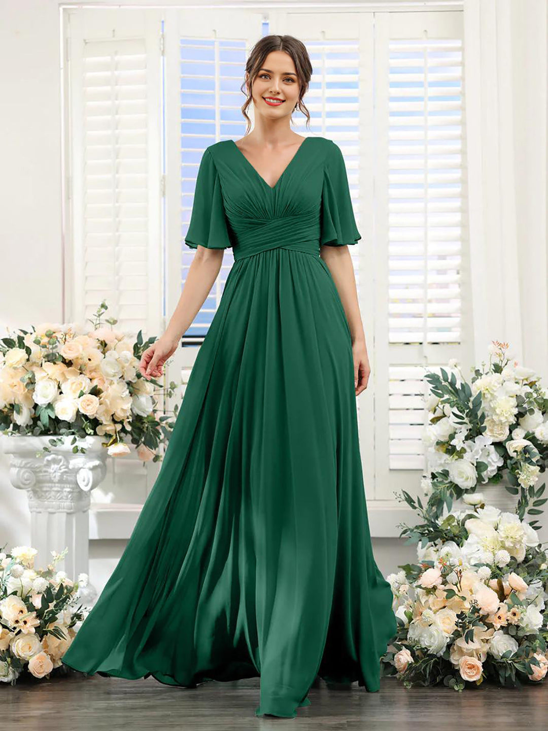 Heidi-Mode | Kleid Fließendes V-Ausschnitt Chiffonkleid für Damen