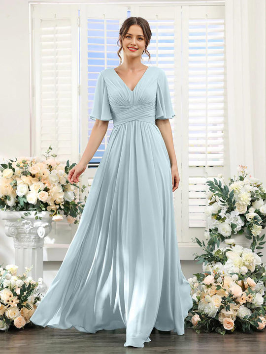 Heidi-Mode | Kleid Fließendes V-Ausschnitt Chiffonkleid für Damen