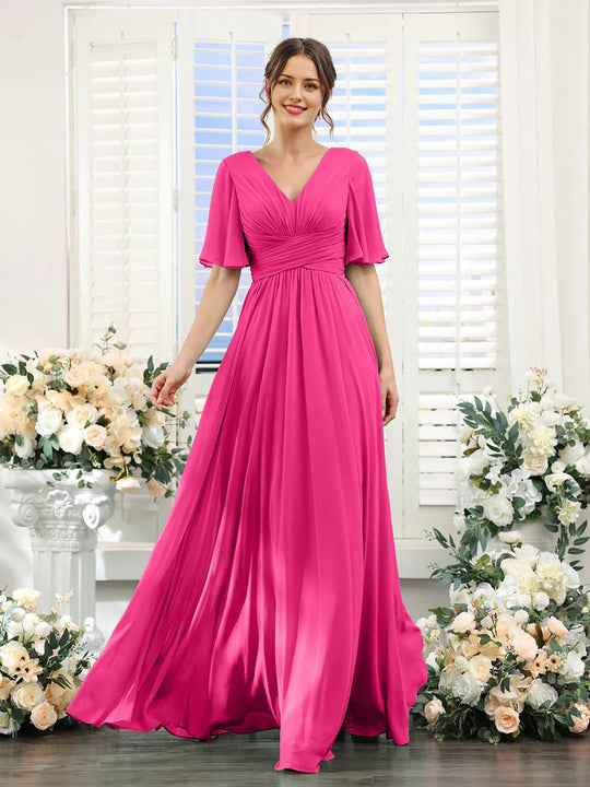 Heidi-Mode | Kleid Fließendes V-Ausschnitt Chiffonkleid für Damen