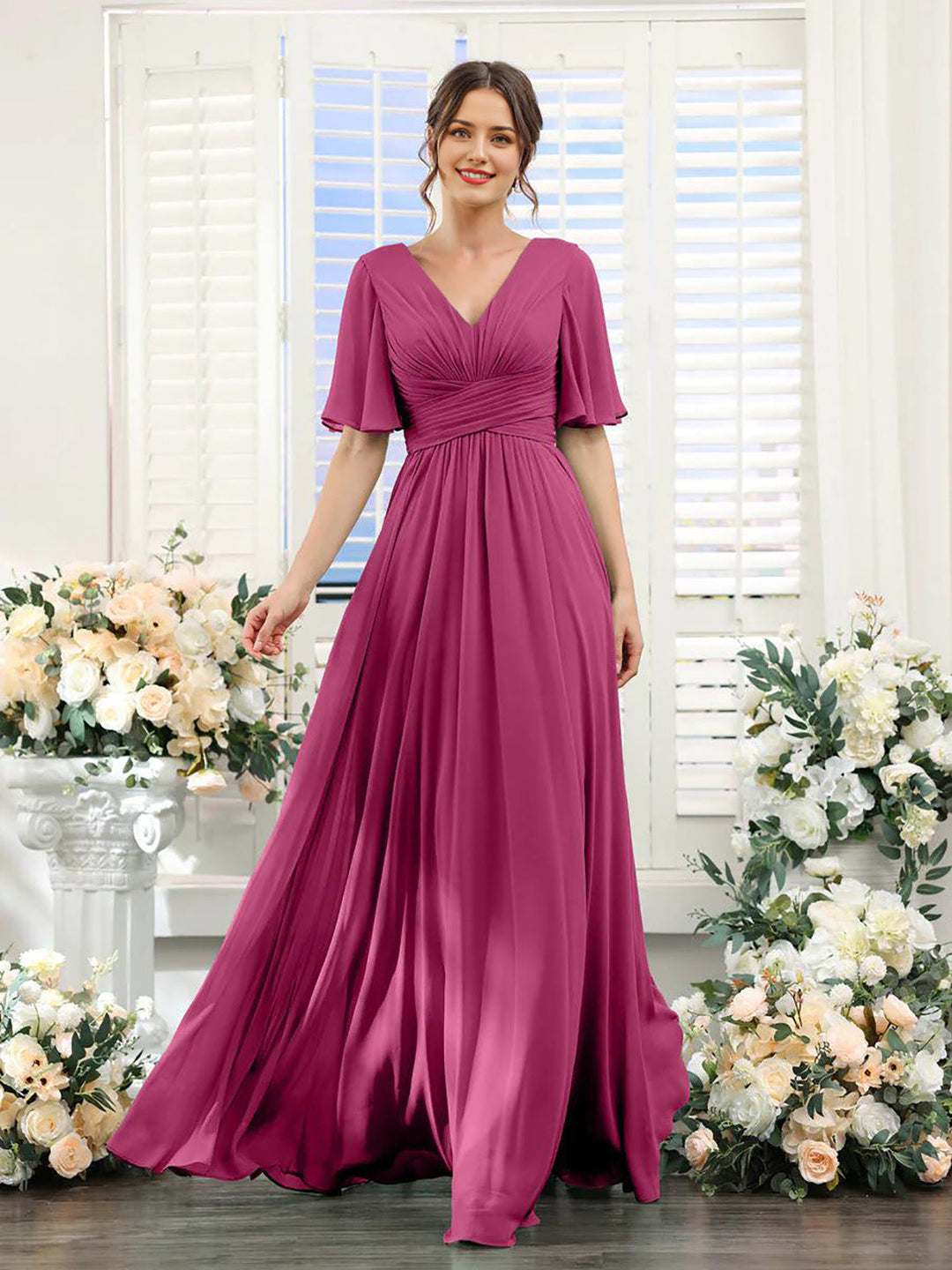 Heidi-Mode | Kleid Fließendes V-Ausschnitt Chiffonkleid für Damen