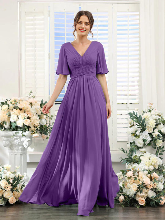 Heidi-Mode | Kleid Fließendes V-Ausschnitt Chiffonkleid für Damen
