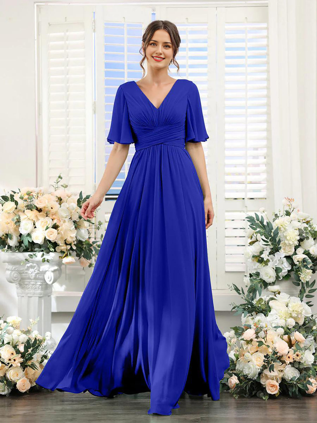Heidi-Mode | Kleid Fließendes V-Ausschnitt Chiffonkleid für Damen