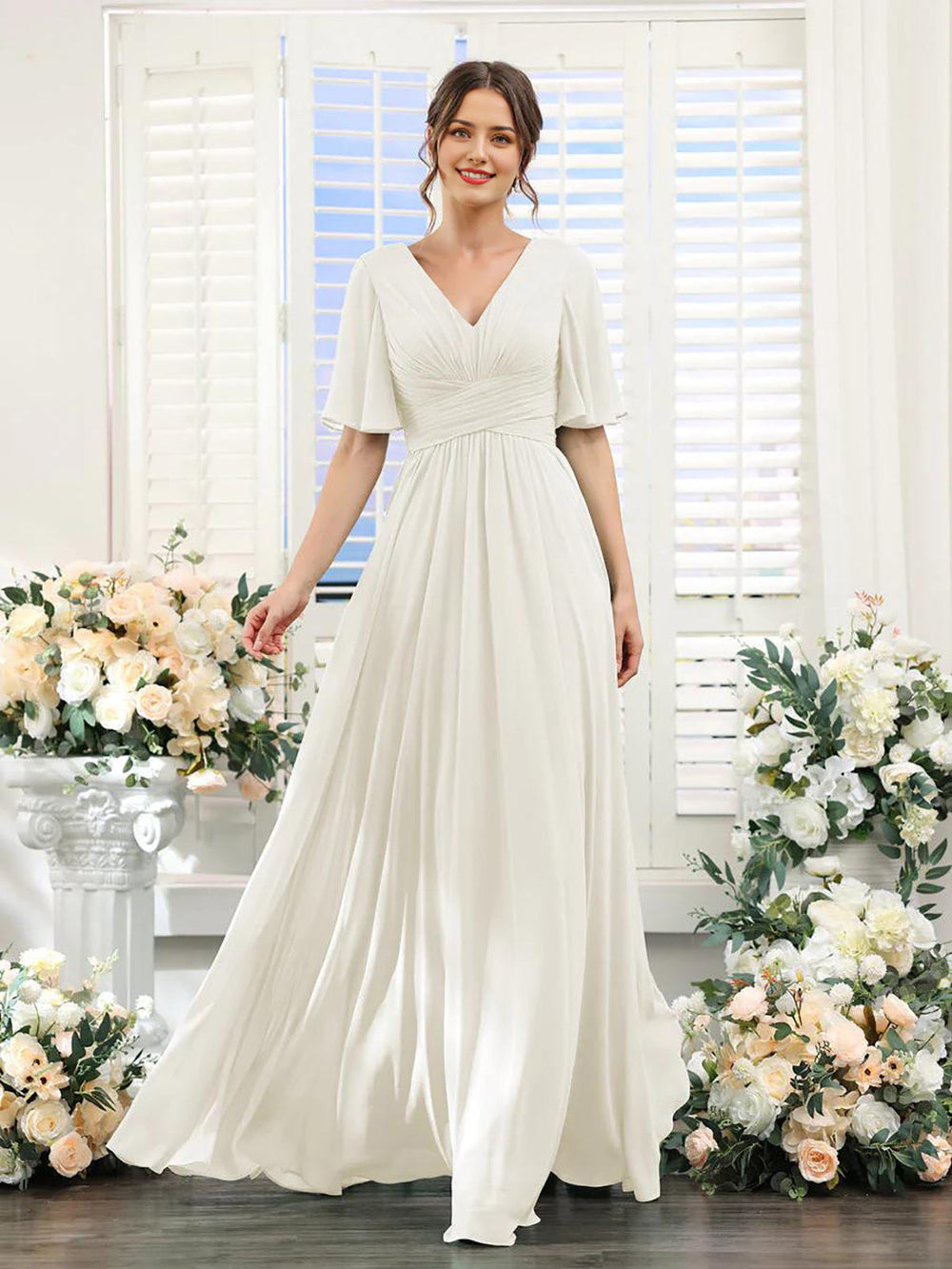Heidi-Mode | Kleid Fließendes V-Ausschnitt Chiffonkleid für Damen
