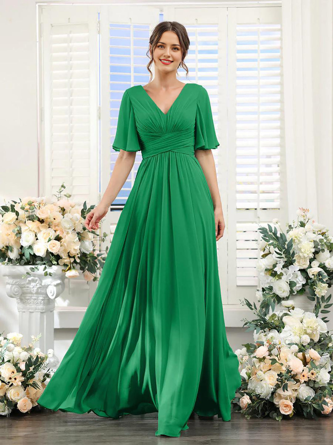 Heidi-Mode | Kleid Fließendes V-Ausschnitt Chiffonkleid für Damen