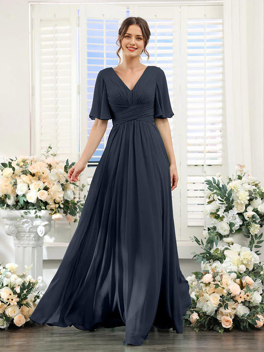 Heidi-Mode | Kleid Fließendes V-Ausschnitt Chiffonkleid für Damen