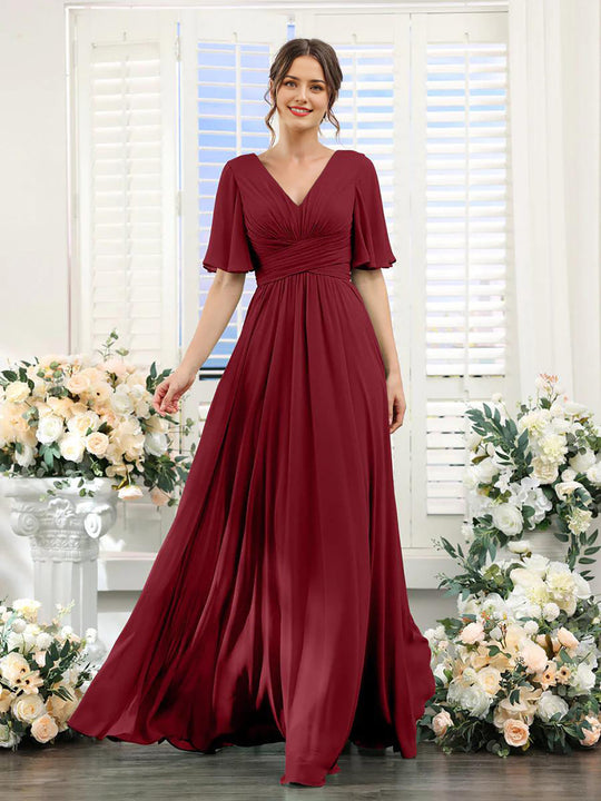 Heidi-Mode | Kleid Fließendes V-Ausschnitt Chiffonkleid für Damen