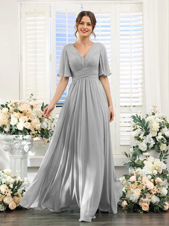 Heidi-Mode | Kleid Fließendes V-Ausschnitt Chiffonkleid für Damen