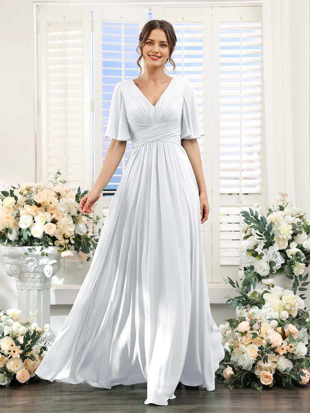 Heidi-Mode | Kleid Fließendes V-Ausschnitt Chiffonkleid für Damen