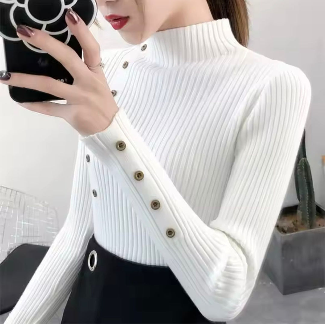 Heidi-Mode | Sweatshirt Damen Rollkragen Knopfpullover